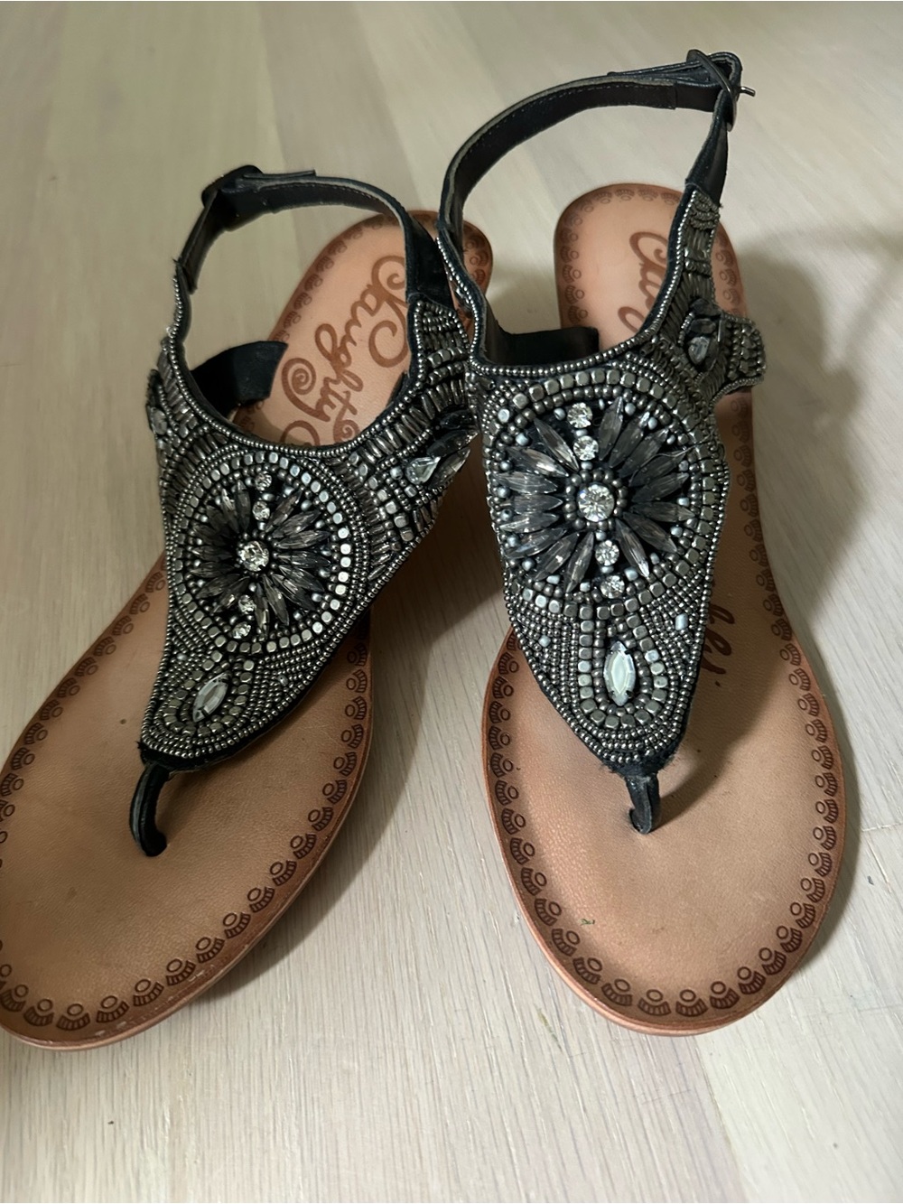 naughty monkey Black Embellished T-Strap Sandals